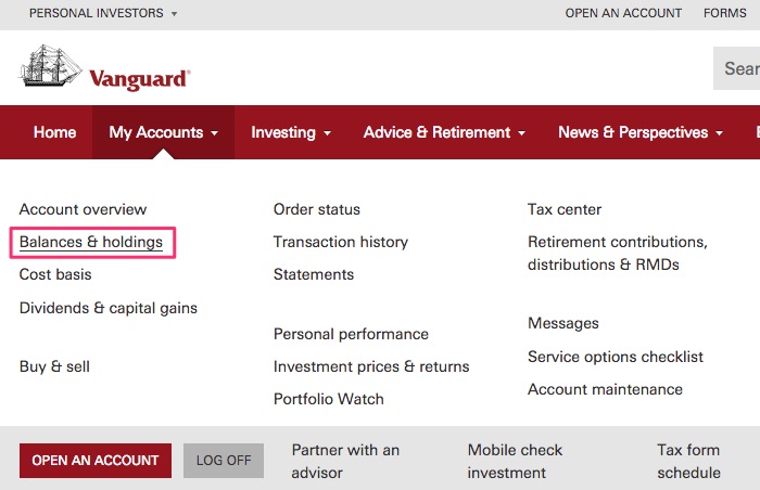 Vanguard - View Balances and Holdings