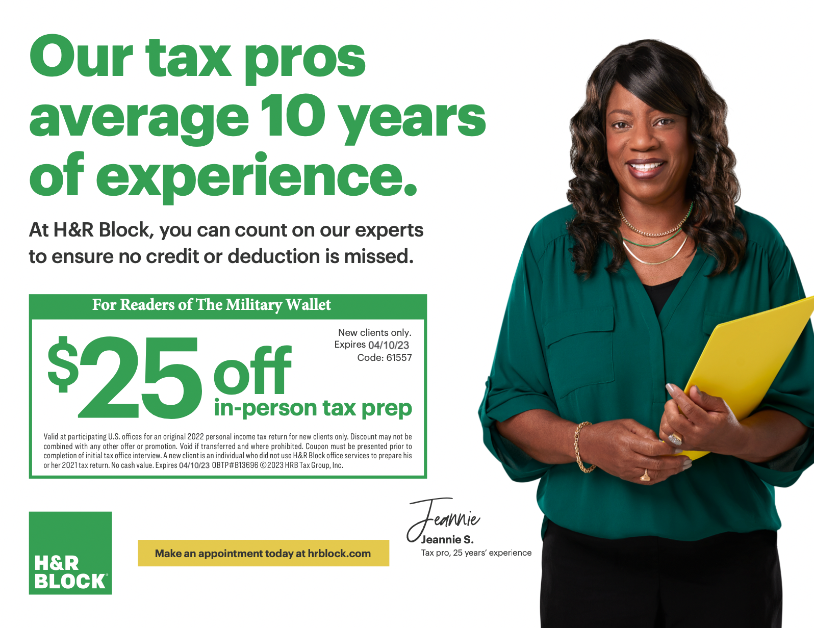 H&R Block - $25 Coupon Code for In-Store Tax Preparation - 2024