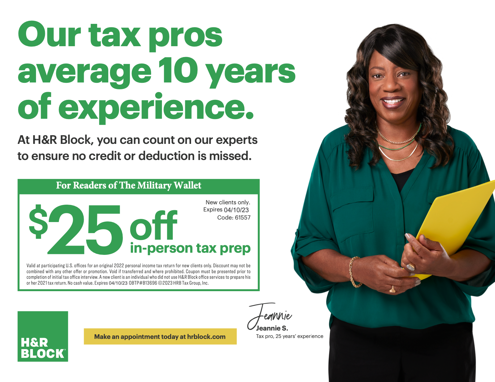 H&R Block - $25 Coupon Code for In-Store Tax Preparation - 2023