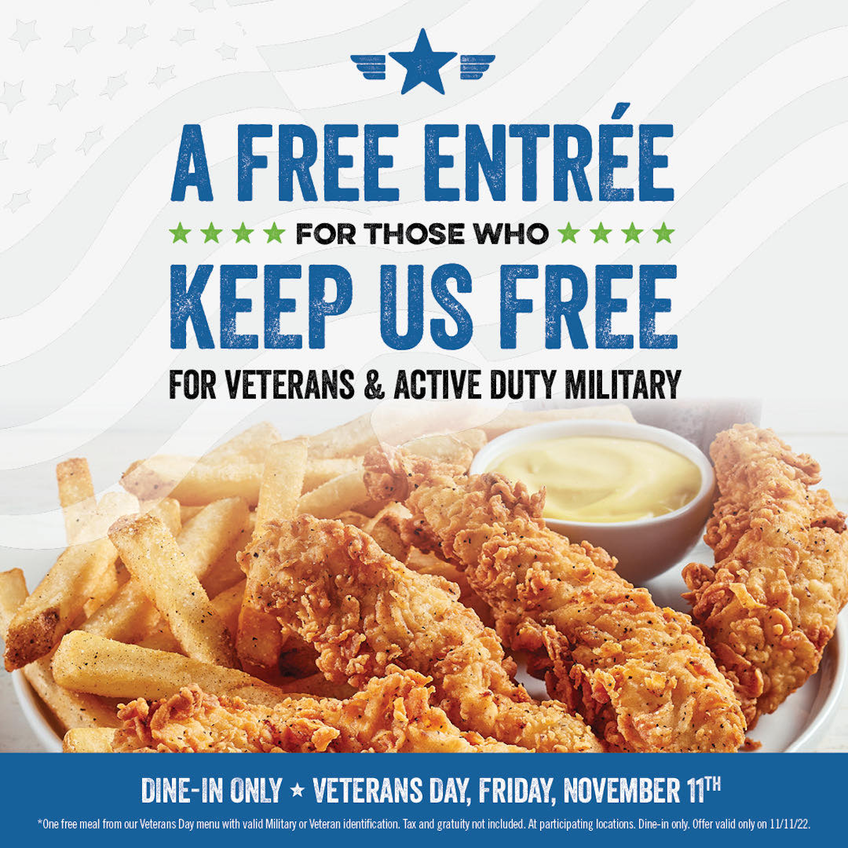 O'Charley's offers veterans and military members a free meal on Nov. 11, 2022.