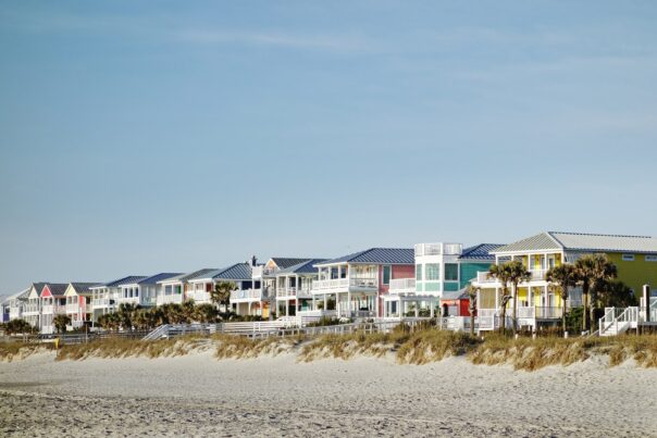 Row of vacation homes overlooking a beach