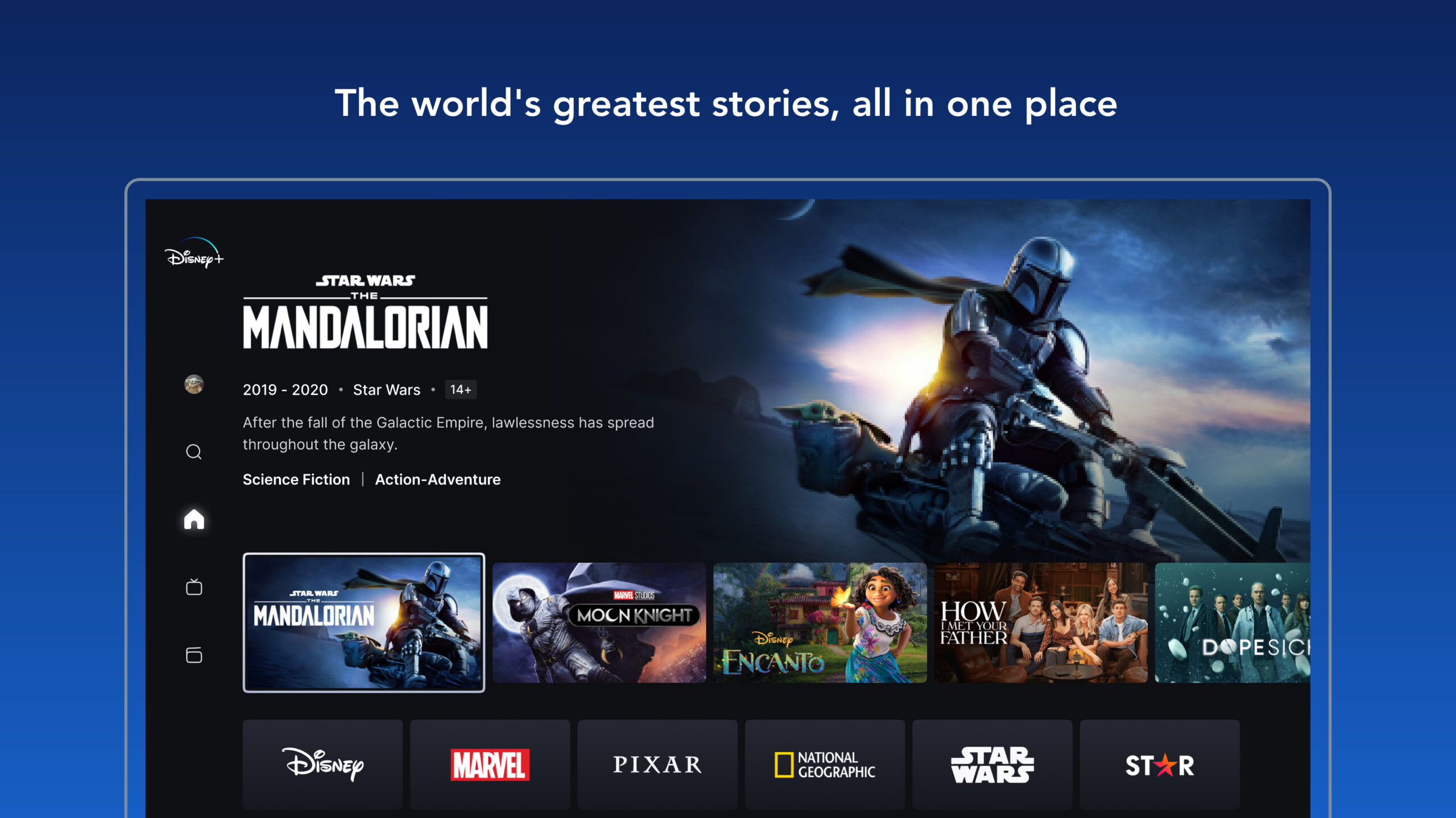 Disney+ user interface featuring The Mandalorian.