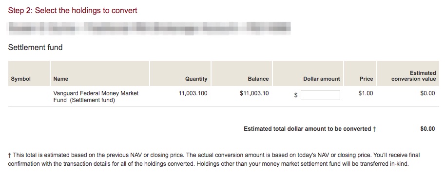 Vanguard - Choose Which Traditional IRA Shares to Convert to Roth IRA